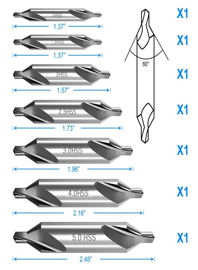 DKIBBITH 7 Pieces Center Drill Bits Set, M2 High Speed Steel 60-Degree Angle Center Drill Bits Kit Countersink Tools for Lathe Metalworking Size 1.0 1.5 2.0 2.5 3.0 4.0 5.0 - Image 2