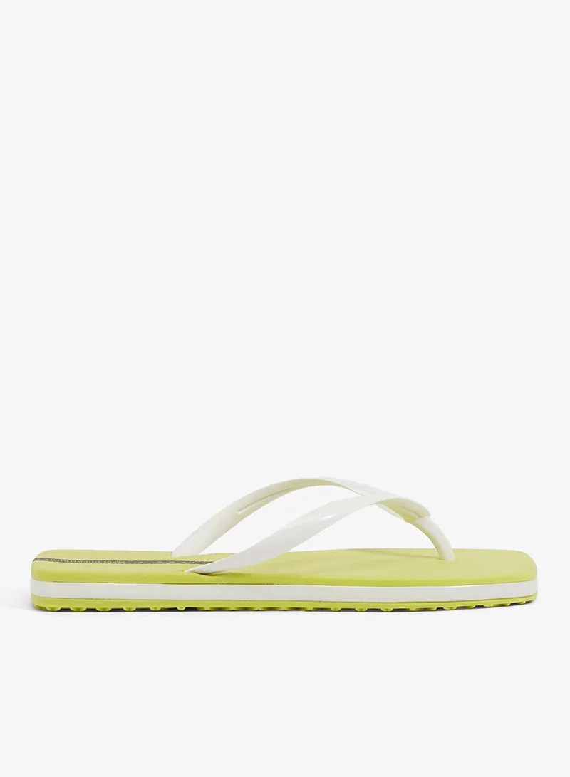 Slim Women'S  Flip Flops With Square Shape Sole - Yellow/White