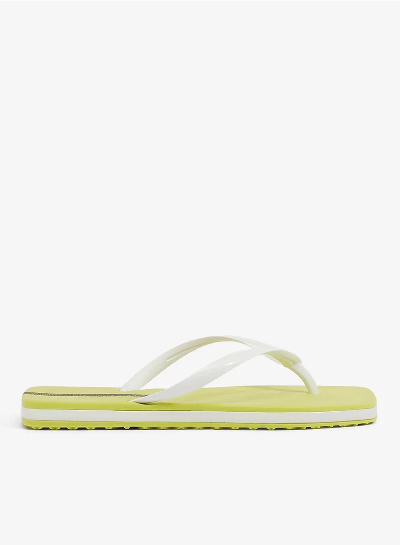 Slim Women'S  Flip Flops With Square Shape Sole - Yellow/White