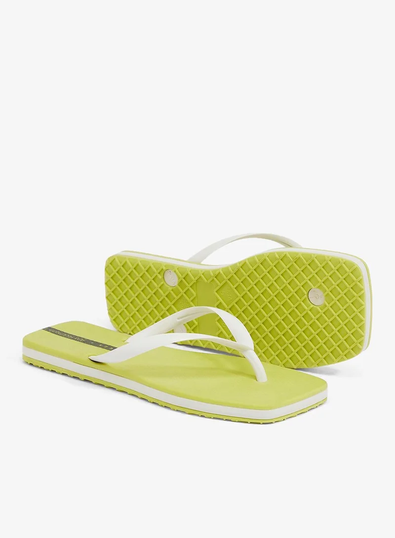 Voices Lime-White Slim Women'S  Flip Flops With Square Shape Sole - Yellow/White for Women | Best Price UAE