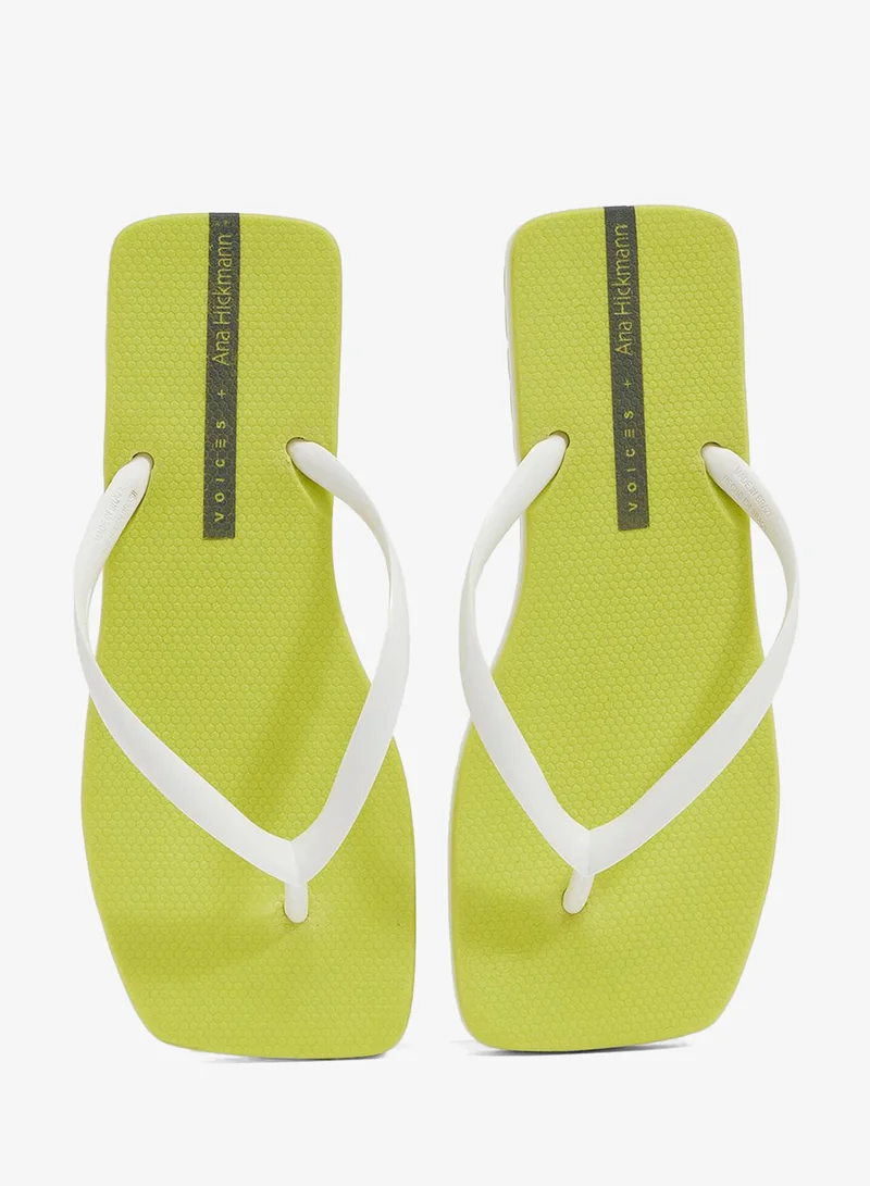 Voices Lime-White Slim Women'S  Flip Flops With Square Shape Sole - Yellow/White for Women | Best Price UAE