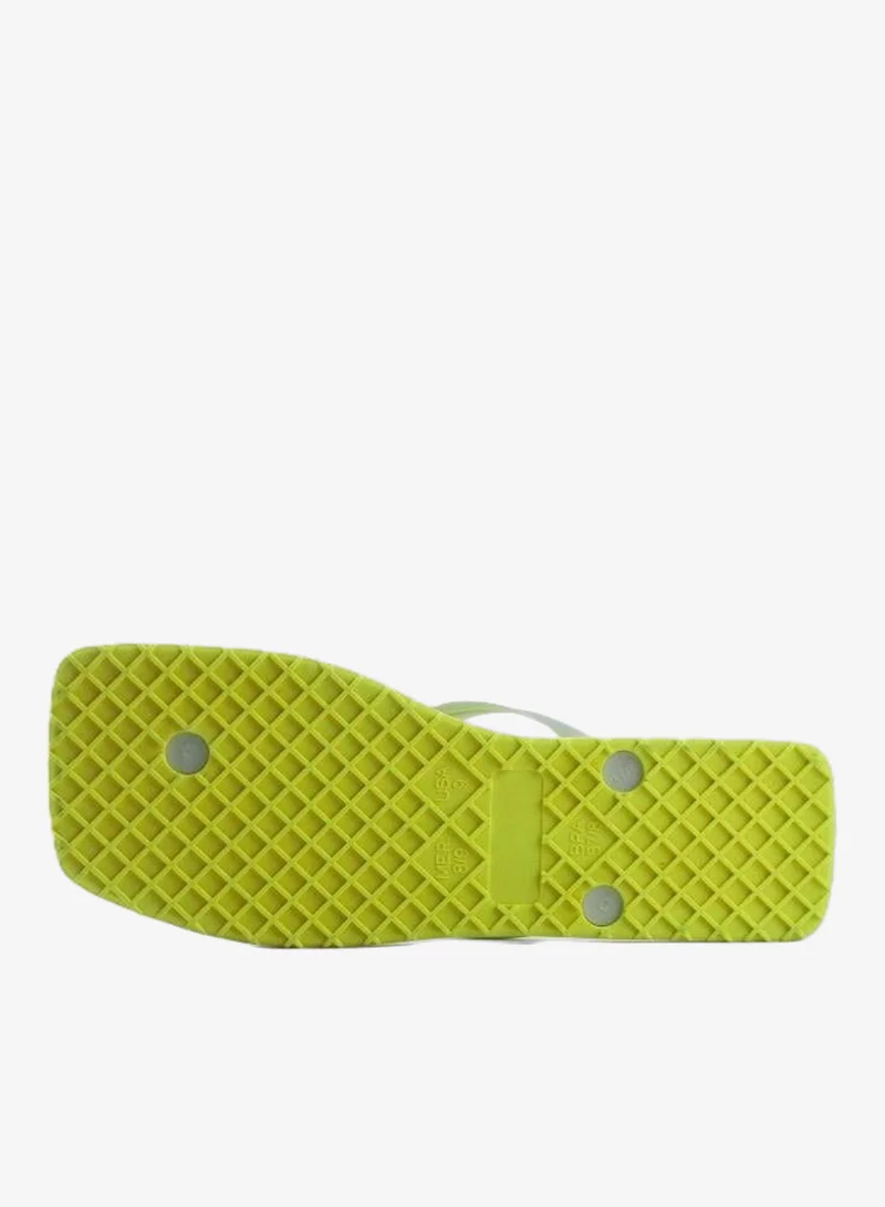 Voices Lime-White Slim Women'S  Flip Flops With Square Shape Sole - Yellow/White for Women | Best Price UAE