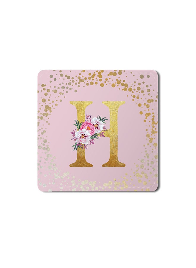 Stylizedd 2 Pack Designer Leather Coasters Mat for Beverage Drinks- Custom Monogram Initial Letter Floral Pattern Alphabet - H (Pink) - Image 1