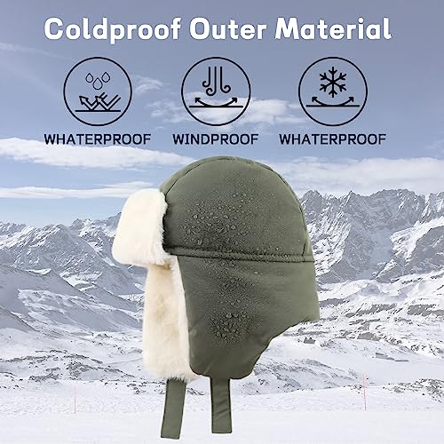 JANGANNSA Waterproof &Windproof Winter Baby Beanie Fleece Lined Kids Trapper Hat Earflap Warm Hat for Boys Girls (Army Green, 1-3 Years) - Image 5