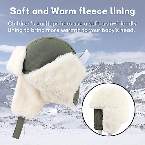 JANGANNSA Waterproof &Windproof Winter Baby Beanie Fleece Lined Kids Trapper Hat Earflap Warm Hat for Boys Girls (Army Green, 1-3 Years) - Image 3