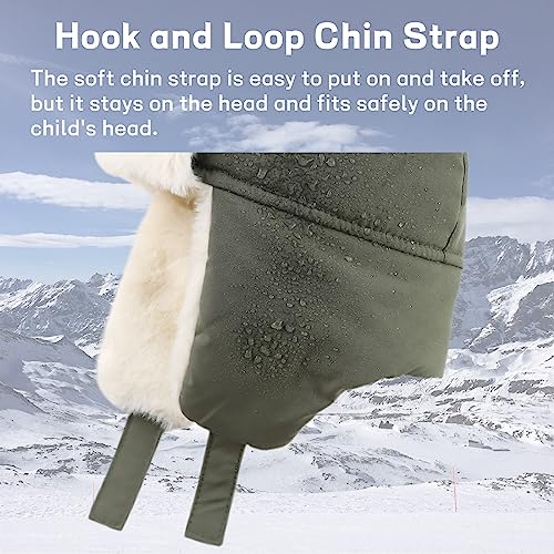 JANGANNSA Waterproof &Windproof Winter Baby Beanie Fleece Lined Kids Trapper Hat Earflap Warm Hat for Boys Girls (Army Green, 1-3 Years) - Image 4