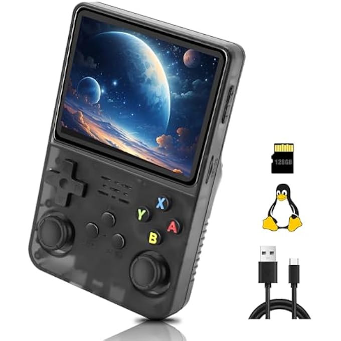 R36S HANDHELD, 3.5 INCH IPS SCREEN LINUX SYSTEM, HANDHELD GAME CONSOLE SUPPORT WIFI ONLINE BATTLING, WITH 10,000+ CLASSIC GAMES, 128G, TRANSPARENT BLACK - Image 2