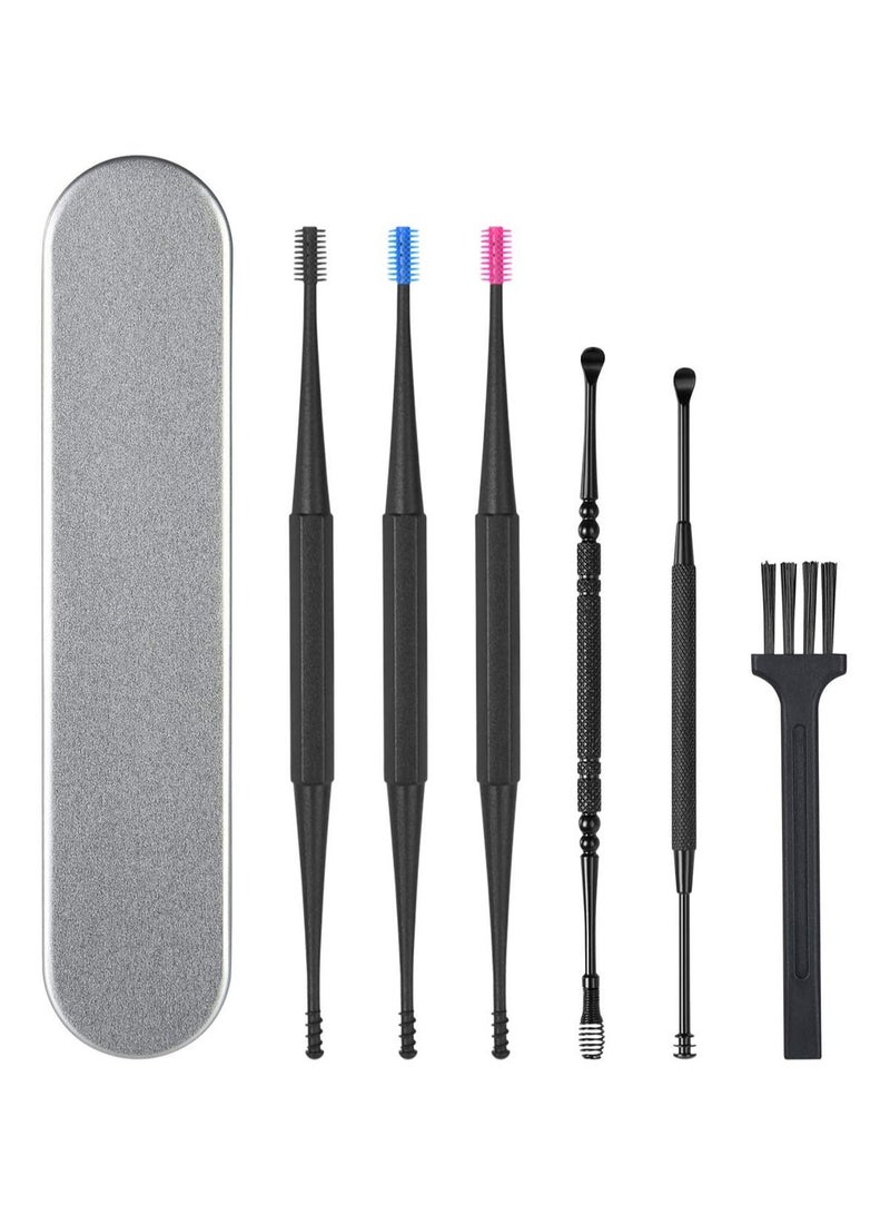 SYOSI Ear Wax Removal Tool Cleaner Kit with Metal Storage Box 6 Pcs Pick Curette Set Cleaning Brush for Earwax Remover and Cleansing - Image 1
