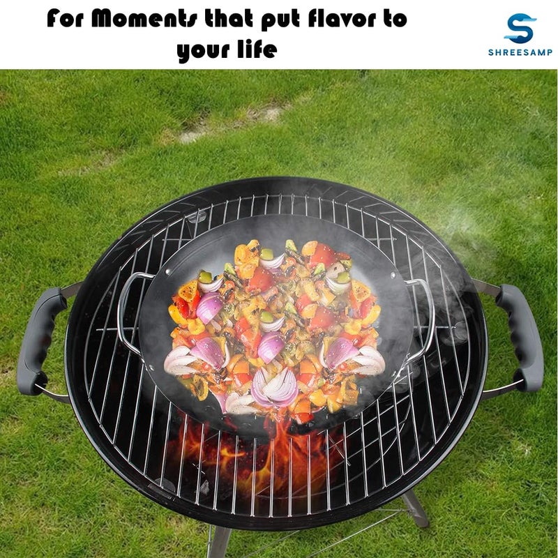 SHREESAMP SHREESAMP Round Grill Wok with Handle for Egg Veggie Basket, BBQ Accessory Coated Steel with Handles, Barbecue Grilling Topper Wok for Meat, Chicken and Vegetable, Heat Resistant - Dishwasher Safe  - Image 3