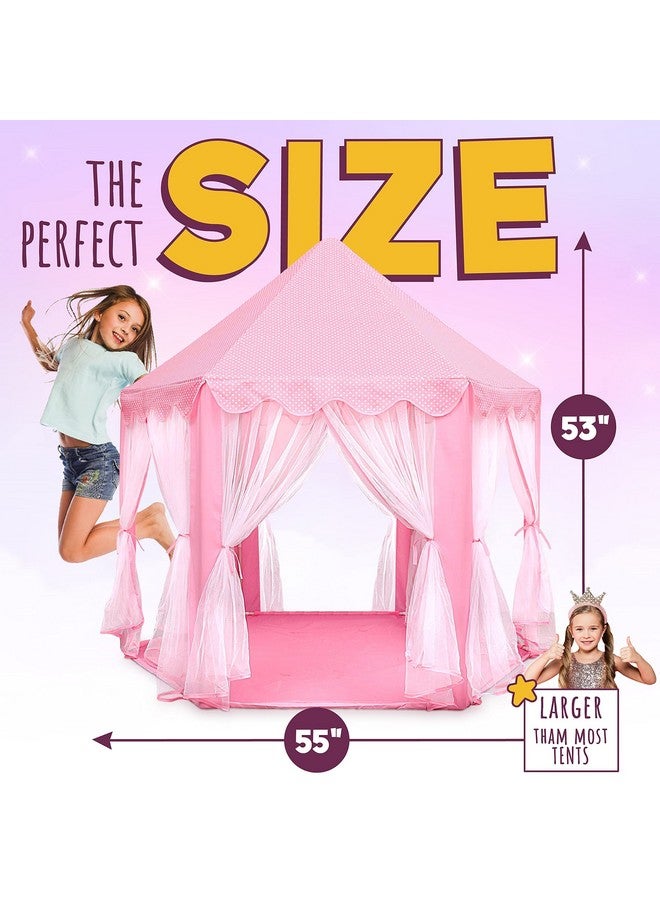 أوريان خيمة لعب قلعة الأميرة للبنات مع أضواء النجوم LED - خيمة لعب كبيرة داخلية وخارجية للأطفال للألعاب الخيالية - معتمدة من ASTM، تفتا بوليستر 230. وردي 55 × 53 بوصة. - Image 5