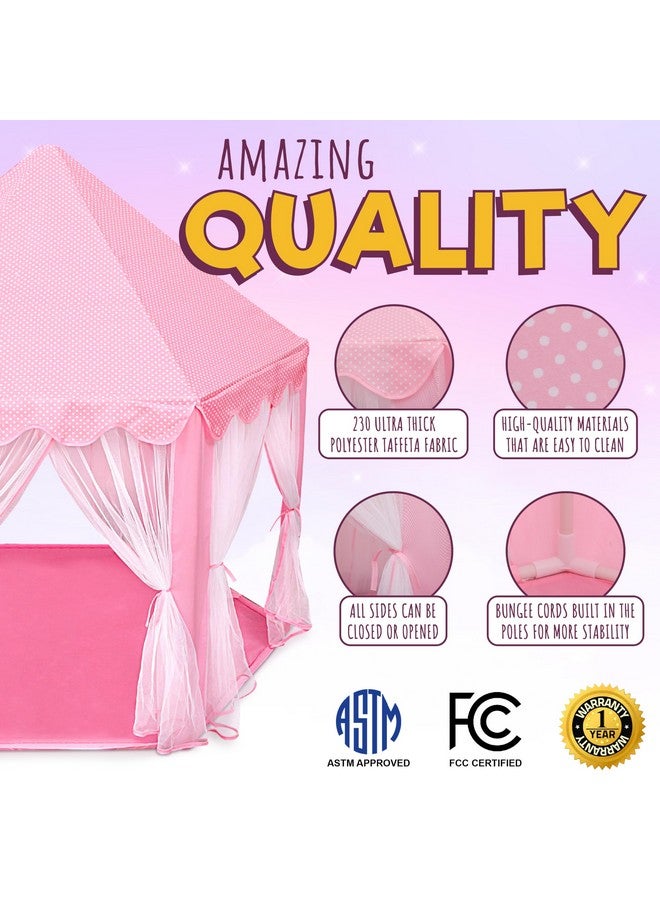 أوريان خيمة لعب قلعة الأميرة للبنات مع أضواء النجوم LED - خيمة لعب كبيرة داخلية وخارجية للأطفال للألعاب الخيالية - معتمدة من ASTM، تفتا بوليستر 230. وردي 55 × 53 بوصة. - Image 3