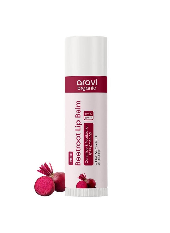 Aravi Organic - Beetroot Tinted Lip Balm With Spf 50 Pa+++ & Kojic Acid - Ceramide & Peptide - Lip Brightening & Hydrating - Sls & Paraben Free 5 Gm - Image 1