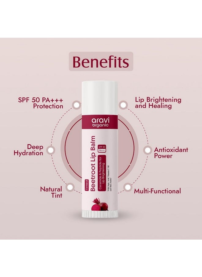 Aravi Organic - Beetroot Tinted Lip Balm With Spf 50 Pa+++ & Kojic Acid - Ceramide & Peptide - Lip Brightening & Hydrating - Sls & Paraben Free 5 Gm - Image 1