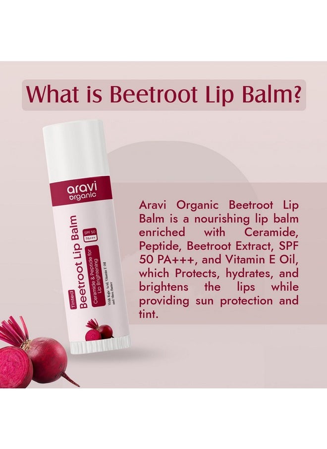 Aravi Organic - Beetroot Tinted Lip Balm With Spf 50 Pa+++ & Kojic Acid - Ceramide & Peptide - Lip Brightening & Hydrating - Sls & Paraben Free 5 Gm - Image 1