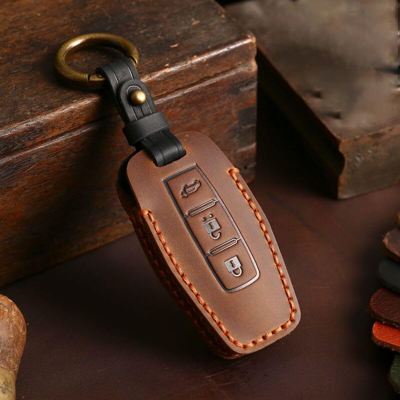 Ysbxitu 3 Buttons Keyless Remote Key Fob Cover with Keychain Fit for Mitsubishi Smart Key Shell Case Compatible with Mitsubishi Outlander 2021 2022 2023 2024 Key Sleeve Key Protective Cover-Brown - Image 3