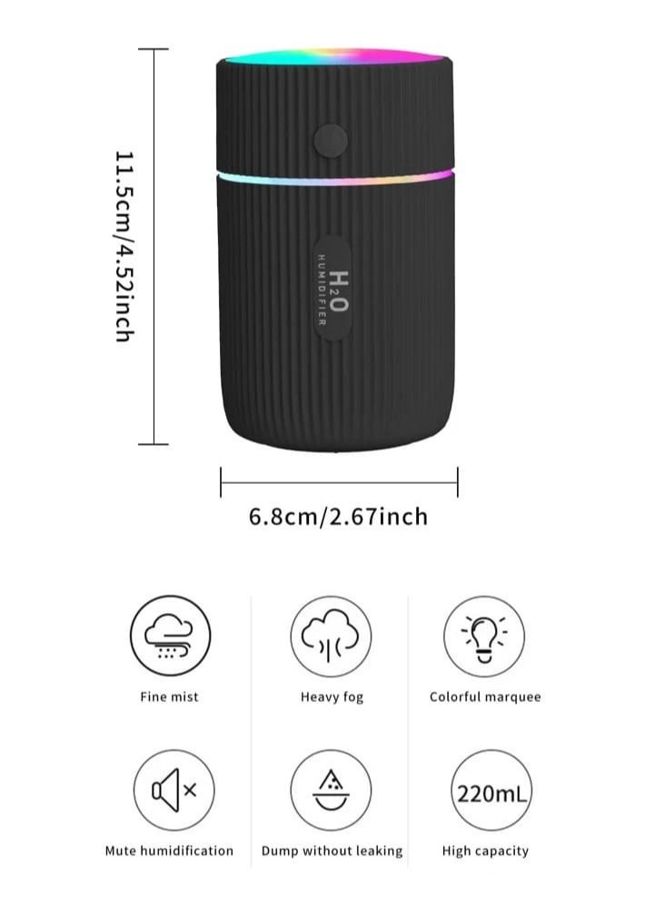اتش 2 او مرطب الهواء فواحة USB مع ضوء LED اللون أسود - Image 4
