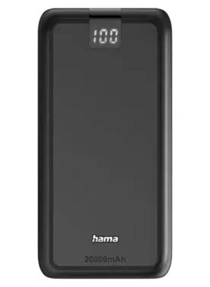 هاما مجموعة باور بانك عالية الأداء 20 باور بانك سريعة الشحن 20000 مللي أمبير في الساعة / باور بانك مزود بمدخل USB-C ومدخلين USB-A ومدخل USB-C / حماية من الشحن الزائد / حماية من الحرارة الزائدة / حماية من التفريغ الزائد - أسود - Image 1