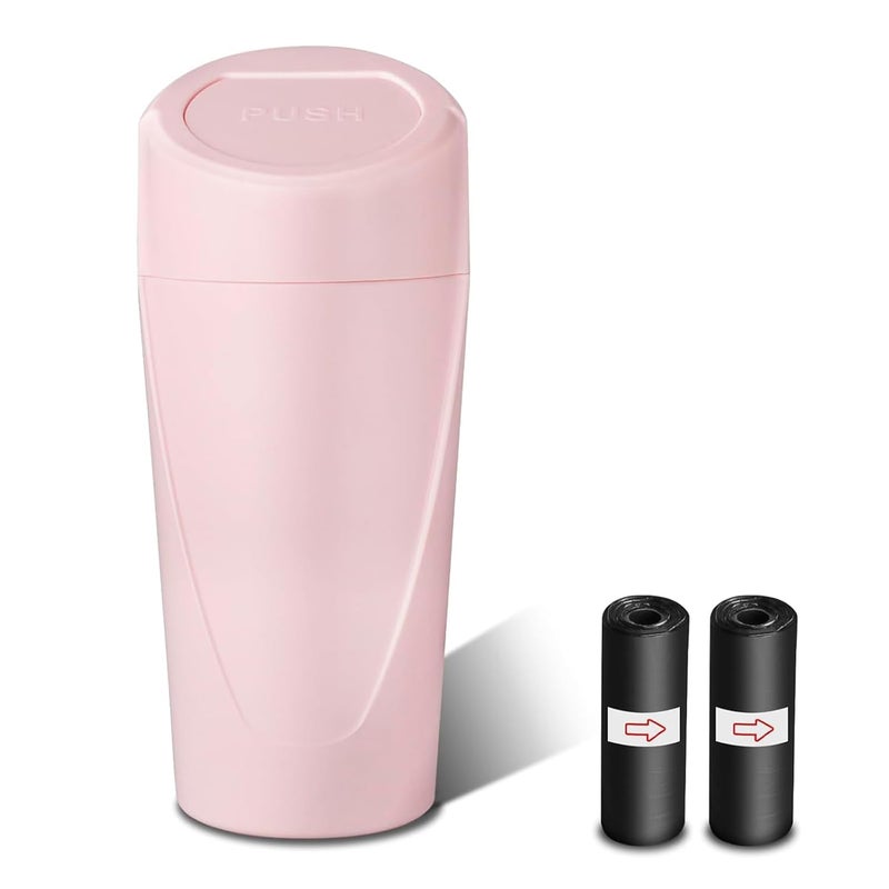 xiaoniu Car Trash Can with Lid, Leakproof Garbage Can with 40 Attached Trash Bags, Mini Essential Car Accessories (Sakura Pink) - Image 1