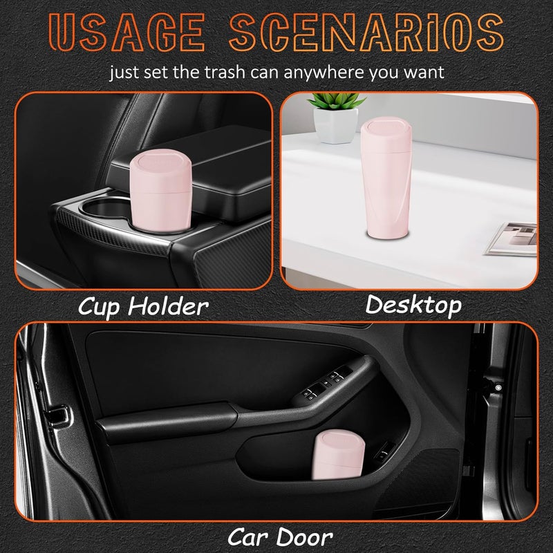 xiaoniu Car Trash Can with Lid, Leakproof Garbage Can with 40 Attached Trash Bags, Mini Essential Car Accessories (Sakura Pink) - Image 3