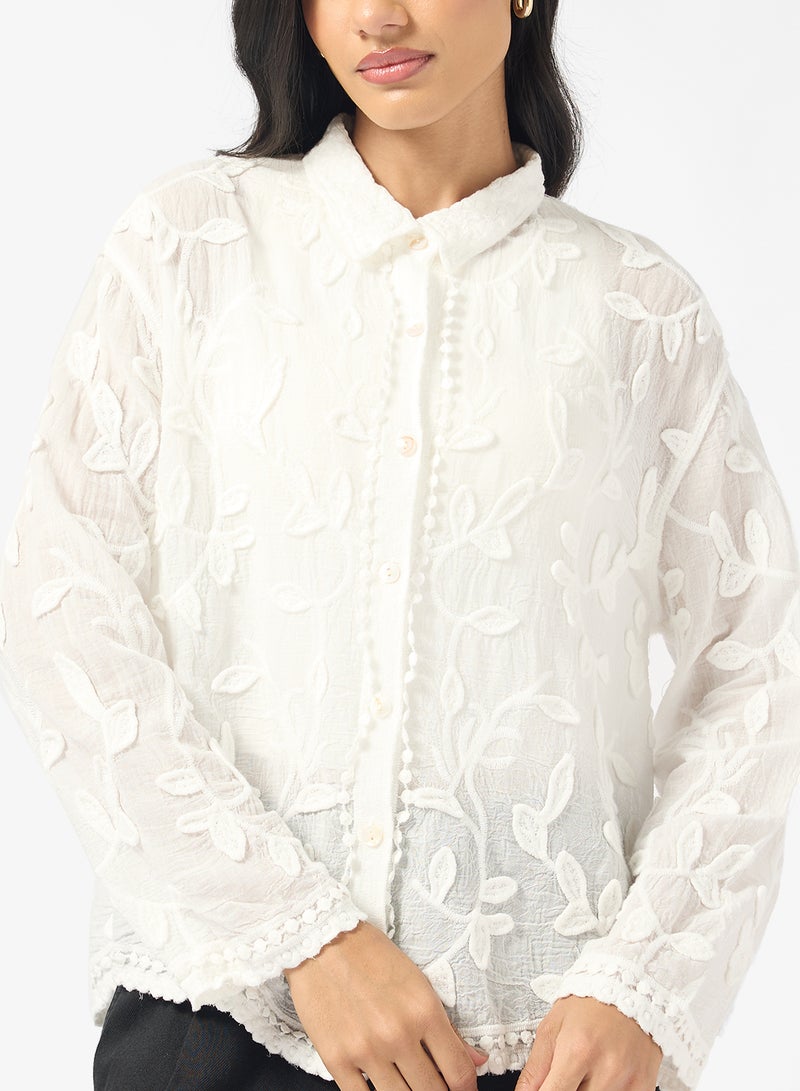 جينجر قميص مطرز بأزرار واسع - Image 3