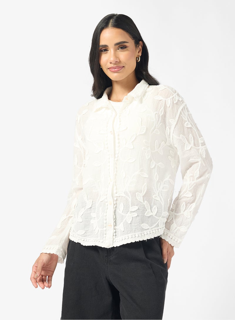 جينجر قميص مطرز بأزرار واسع - Image 1