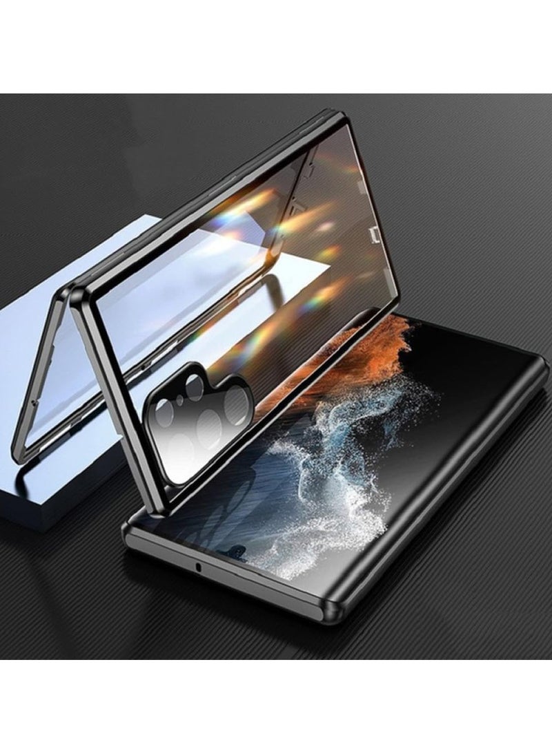 عام حافظة قفل معدنية مزدوجة الجانبين مصنوعة من الزجاج توفر حماية كاملة 360 درجة لهاتف Samsung Galaxy S24 Ultra Lens Case - Image 1