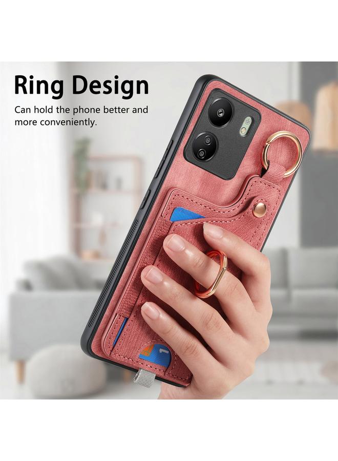 S-TOP Case For Redmi 9C Retro Skin-feel Ring Card Bag Phone Case with Hang Loop - Image 5