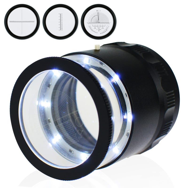 DANOPLUS 10X Loupe Magnifier Jewelers Loupe with 8 LED Light and 4 Glass Scale Chart 25mm Field of View Adjustable Focal Length Magnifying Glass for Coins Watches Jewelry