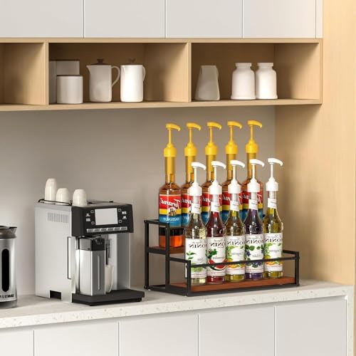 OGFC 11135 Coffee Syrup Rack Organizer 2-Tier 10 Syrup Bottles Holder Stand for Cafe Bar Storage Shelves for Syrup, Wine, Dressing for Kitchen Coffee Station - Image 2