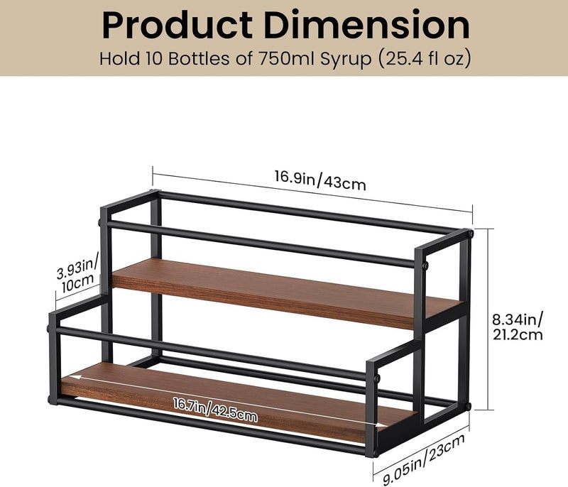 OGFC 11135 Coffee Syrup Rack Organizer 2-Tier 10 Syrup Bottles Holder Stand for Cafe Bar Storage Shelves for Syrup, Wine, Dressing for Kitchen Coffee Station - Image 3