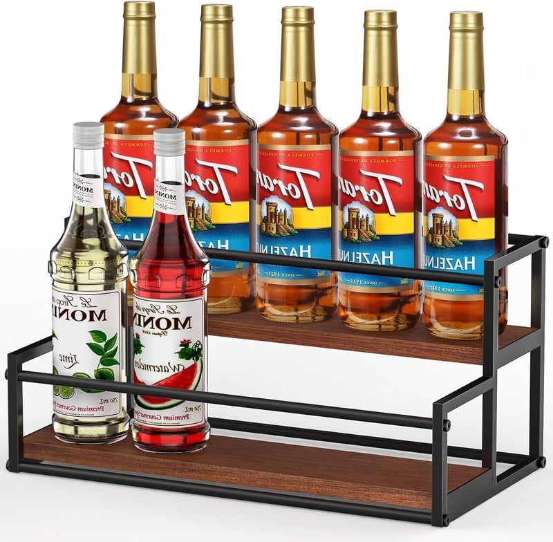 OGFC 11135 Coffee Syrup Rack Organizer 2-Tier 10 Syrup Bottles Holder Stand for Cafe Bar Storage Shelves for Syrup, Wine, Dressing for Kitchen Coffee Station - Image 1