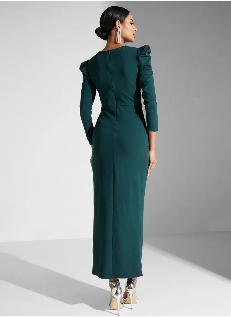 Akadia Fashion Embellished Puff Sleeve Dress
