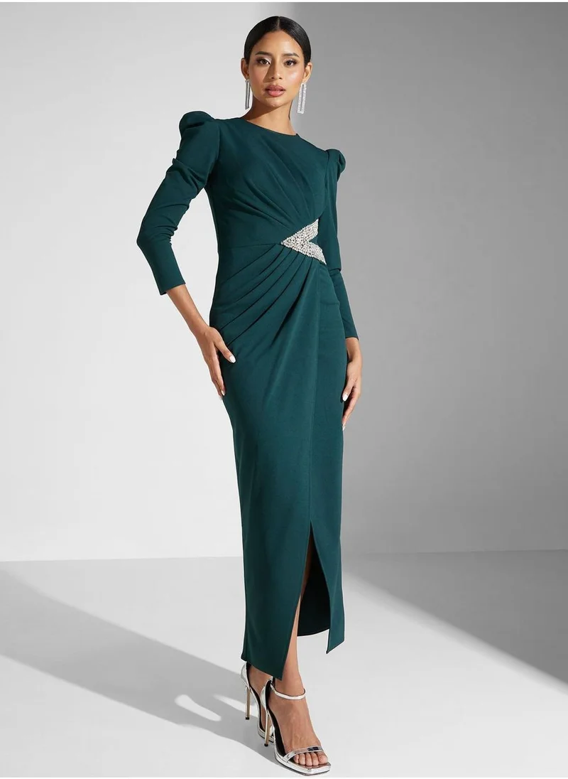Akadia Fashion Embellished Puff Sleeve Dress