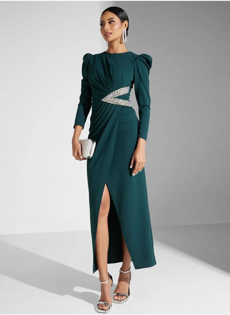 Akadia Fashion Embellished Puff Sleeve Dress