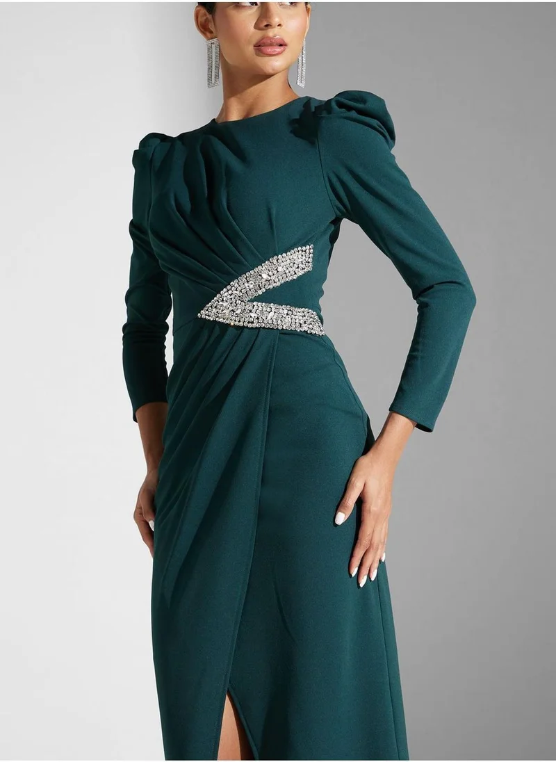 Akadia Fashion Embellished Puff Sleeve Dress