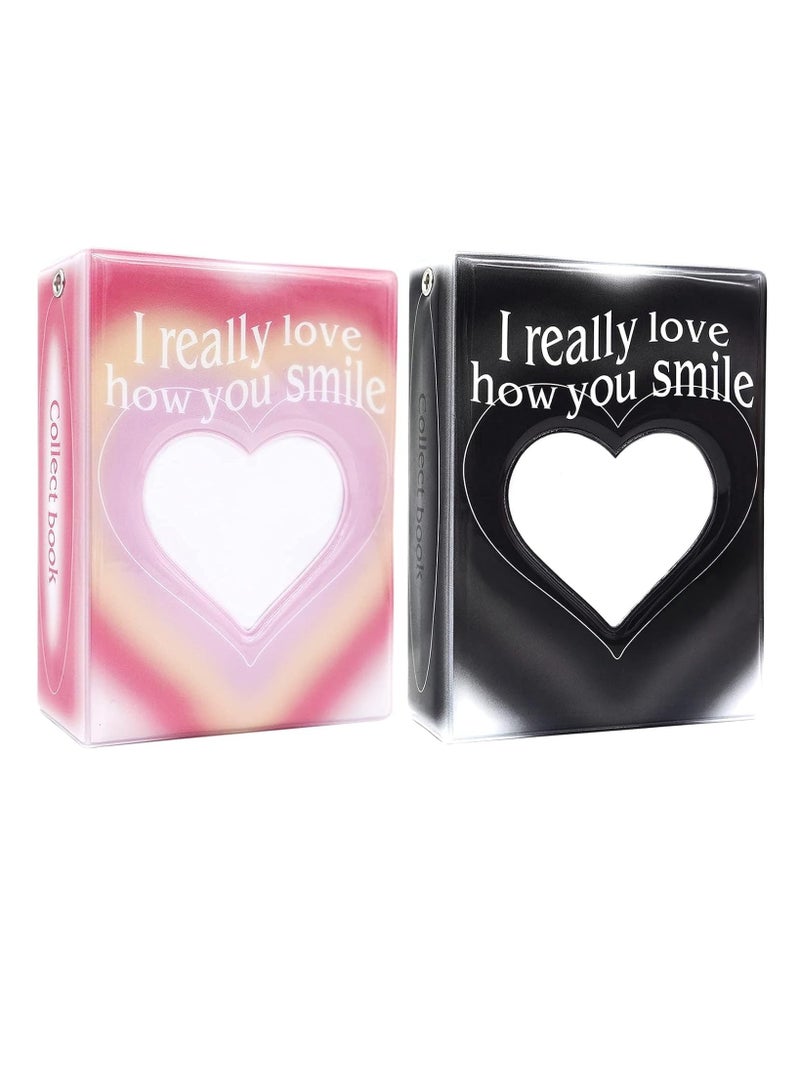 Barakah Kpop Photo Album 2 Packs Mini Kpop Photo Album Collect 40 Pockets 3 Inch Kpop Photocard Holder Book Small Photocard Binder Photo Card Binder Love Heart Hollow Picture Album for Photo Cards Picture - Image 1