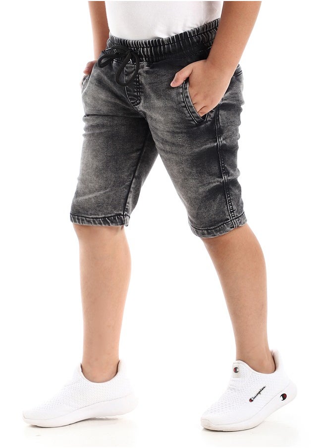 Andora Side Pockets Washed Grey Knee Length Denim Shorts  - Image 3