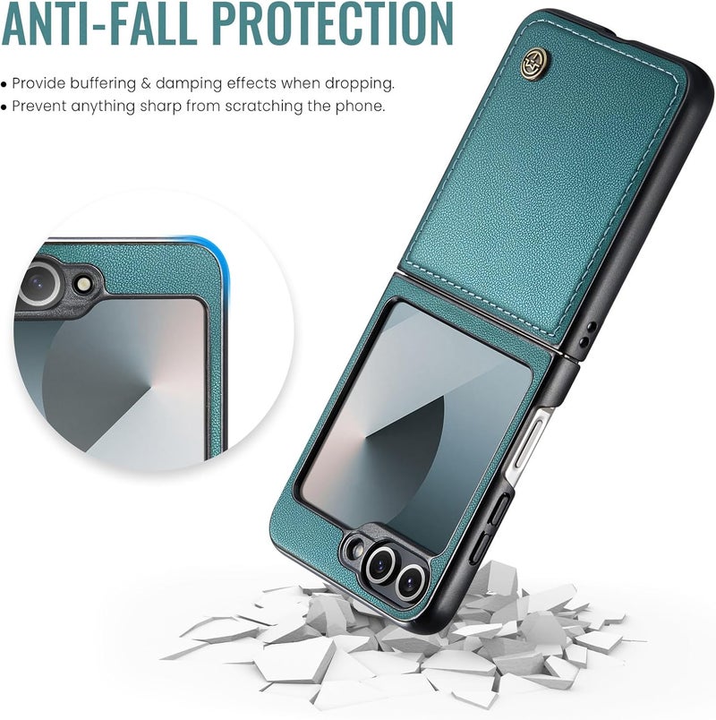 Rerzoiro Case for Samsung Galaxy Z Flip 6 Case, Case Premium PU Leather + Hard PC durable Ultra-thin Case Anti-Fingerprint Heavy Duty Rugged Protective Cover for Samsung Z Flip 6, Turquoise - Image 5