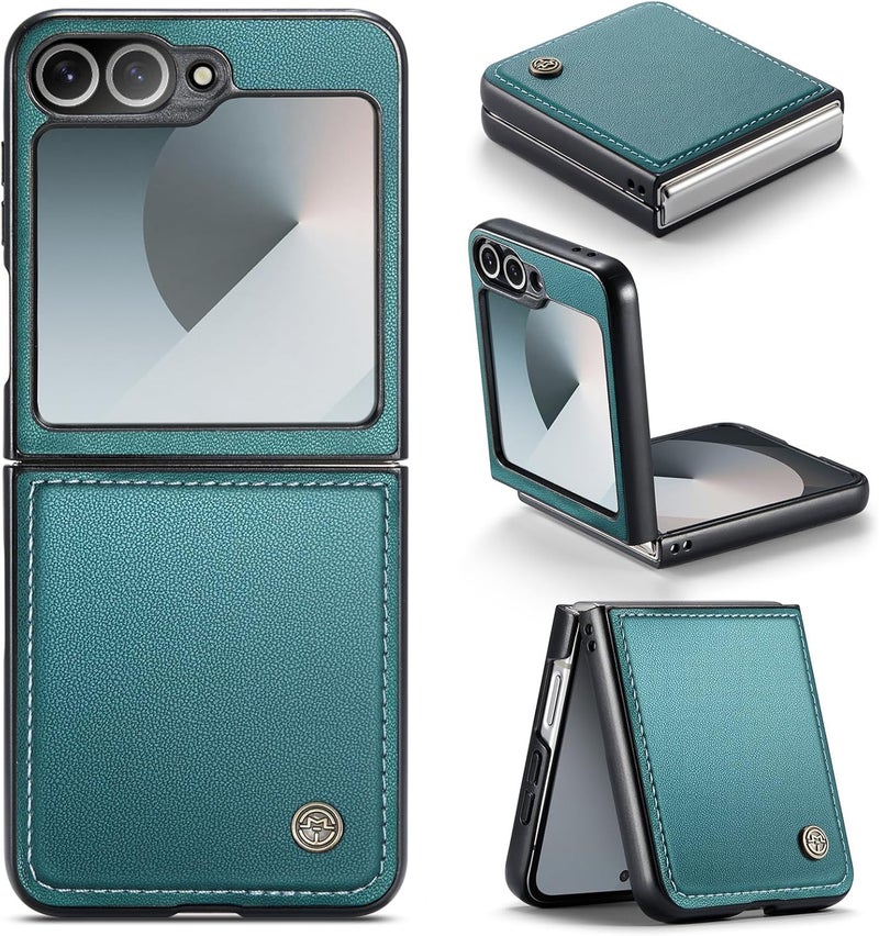 Rerzoiro Case for Samsung Galaxy Z Flip 6 Case, Case Premium PU Leather + Hard PC durable Ultra-thin Case Anti-Fingerprint Heavy Duty Rugged Protective Cover for Samsung Z Flip 6, Turquoise - Image 1