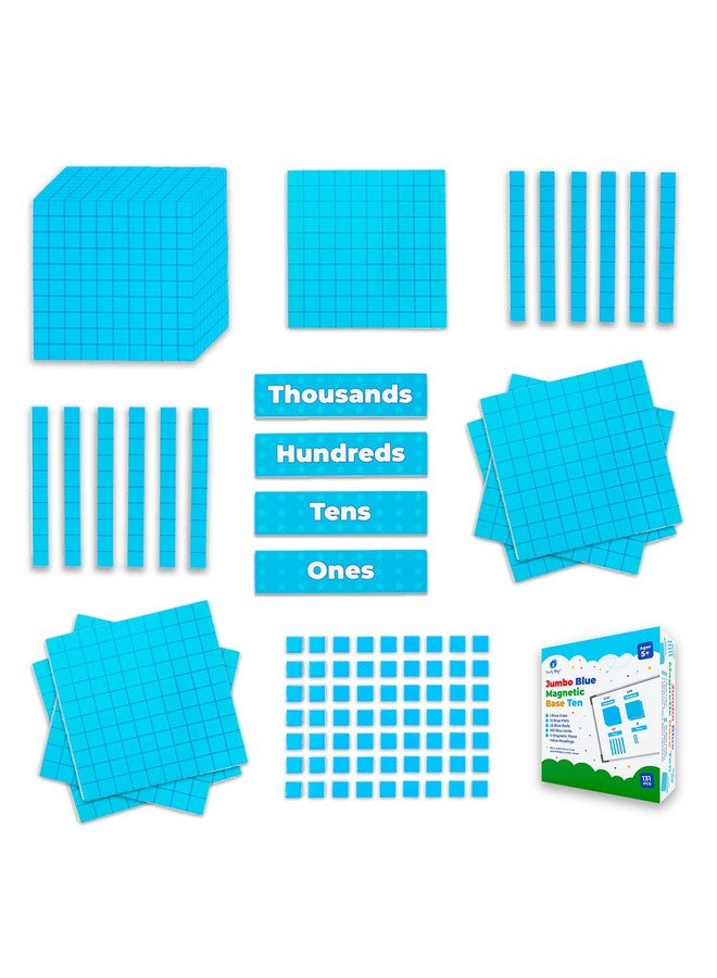 Simply magic 131+4 PCS Jumbo Blue Magnetic Base Ten Blocks for Math + Headings - Math Manipulatives, Base 10 Blocks, Place Value Manipulatives Magnets, Counters for Kids, Classroom Must Haves - Image 1