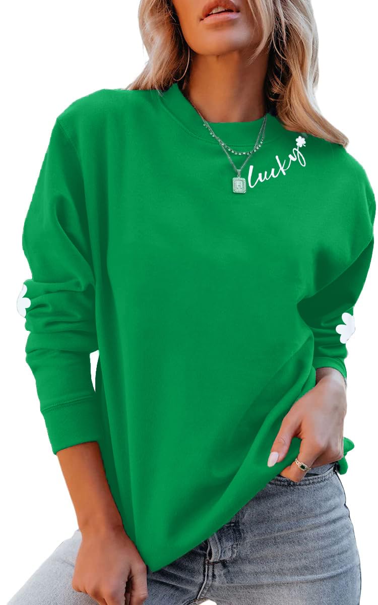 VILOVE Women St Patricks Day Sweatshirts Clover Sweater Irish Shamrock Pullover Long Sleeve Graphic Tops - Image 5