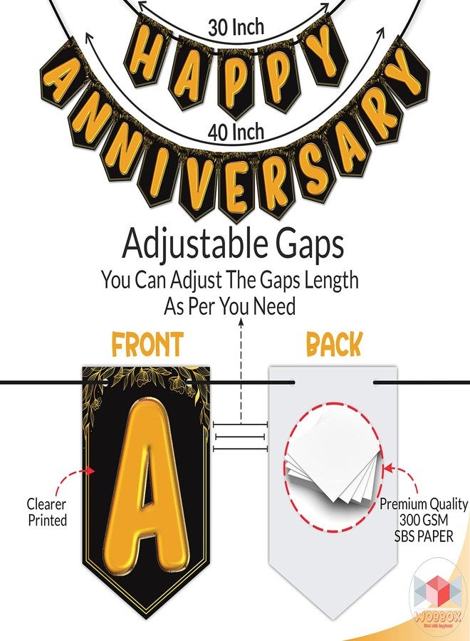 Wobbox Happy Anniversary Black & Golden Balloon Font Bunting Banner, Anniversary Decoration for Home, Happy Anniversary Decoration Item, Marriage Anniversary Decoration Item - Image 3