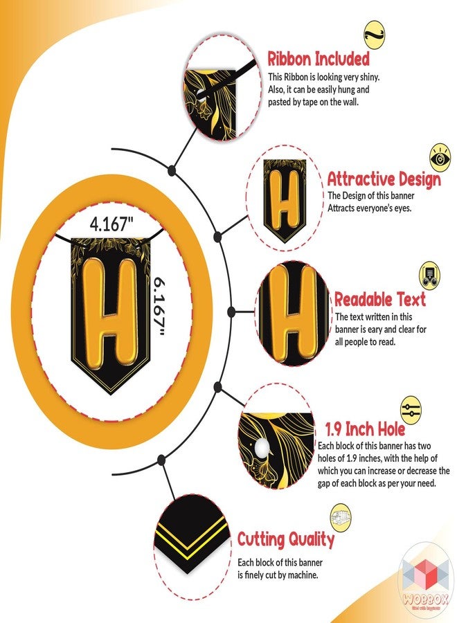 Wobbox Happy Anniversary Black & Golden Balloon Font Bunting Banner, Anniversary Decoration for Home, Happy Anniversary Decoration Item, Marriage Anniversary Decoration Item - Image 2