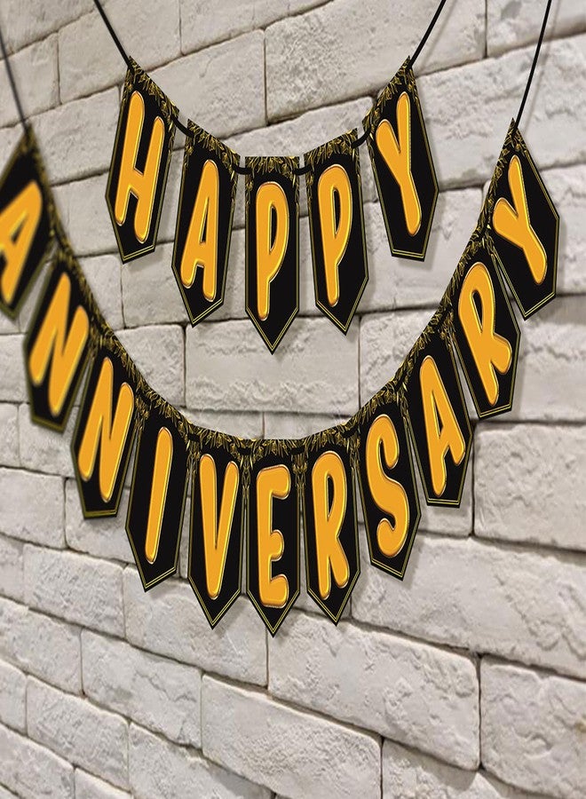 Wobbox Happy Anniversary Black & Golden Balloon Font Bunting Banner, Anniversary Decoration for Home, Happy Anniversary Decoration Item, Marriage Anniversary Decoration Item - Image 4
