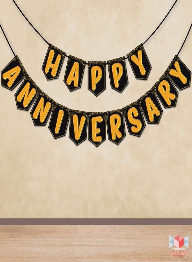 Wobbox Happy Anniversary Black & Golden Balloon Font Bunting Banner, Anniversary Decoration for Home, Happy Anniversary Decoration Item, Marriage Anniversary Decoration Item - Image 1