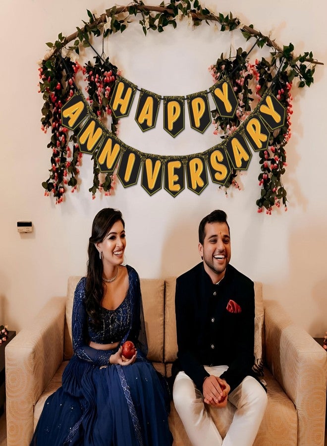 Wobbox Happy Anniversary Black & Golden Balloon Font Bunting Banner, Anniversary Decoration for Home, Happy Anniversary Decoration Item, Marriage Anniversary Decoration Item - Image 5