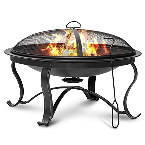 SINGLYFIRE 29 inch Fire Pits for Outside Firepit Outdoor Wood Burning Bonfire Pit Steel Firepit Bowl for Patio Backyard Camping,with Ash Plate,Spark Screen,Log Grate,Poker, bronze - Image 1