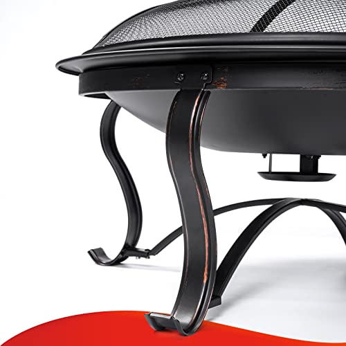 SINGLYFIRE 29 inch Fire Pits for Outside Firepit Outdoor Wood Burning Bonfire Pit Steel Firepit Bowl for Patio Backyard Camping,with Ash Plate,Spark Screen,Log Grate,Poker, bronze - Image 5