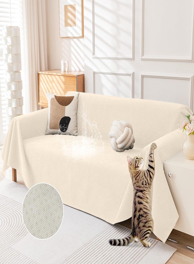 DEEPDREAM Deep Dream Cat-Scratch Resistant Couch Cover, Waterproof Sofa Cover for 3 Cushion Couch Washable, Pet Friendly Couch Protectors Anti Slip Thickened Sofa Slipcovers for Dogs Pets, 91" x 134", Beige - Image 1