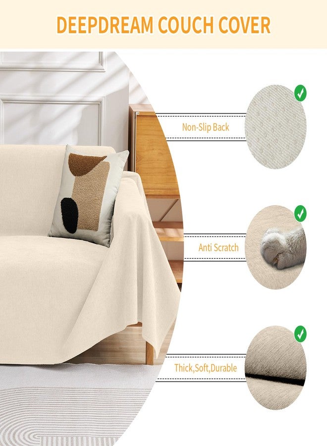 DEEPDREAM Deep Dream Cat-Scratch Resistant Couch Cover, Waterproof Sofa Cover for 3 Cushion Couch Washable, Pet Friendly Couch Protectors Anti Slip Thickened Sofa Slipcovers for Dogs Pets, 91" x 134", Beige - Image 3